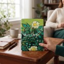 Custodia flip verde da 6 pollici per Kindle di 10ª generazione 2019 con foglie dipinte e fiori bianchi e con cinturino da polso e pellicola 2