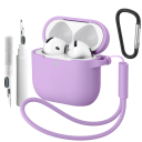 Custodia in silicone completa per Apple AirPods 4 con moschettone, penna per la pulizia e cordino, copertura protettiva e accessori 8