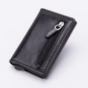 Custodia per carte e documenti in pelle PU con contenitore in alluminio e tasca con zip Dimensioni compatte 10 x 2 x 6,8 cm Adatta per tasche 3