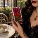 Custodia per carte Stile Vintage 10 x 6 x 2 cm Metallica Argento con coperchio rosso Motivo fiore di papavero Due scomparti Per biglietti da visita 4