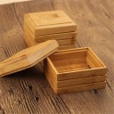Custodia per sapone in bambù con coperchio Scatola quadrata per sapone solido con foro per il drenaggio dell'acqua Per il bagno Dimensioni 8,5 x 5,5 x 2