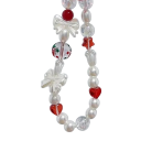 Cute Beaded Phone Chain with Cherries Wrist Pendant Pearl Bracelet for Mobile Keyring with Hearts and Bow Red White 3