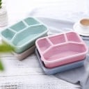 Cutie bento cu patru compartimente separate pentru mâncare de luat Capac transparent din plastic și paie procesate 21,5 x 16,2 x 5,5 cm 8