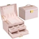 Cutie de bijuterii cu trei niveluri, cu sertare și organizator pentru inele, cercei și coliere 17,5 × 13,5 × 12,5 cm din piele artificială 4