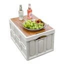 Cutie de camping pliabilă din plastic cu capac și mânere 15 l 33 x 24 x 17 cm PP și placă din lemn Alb Cutie de depozitare pentru mașină pentru picnic 2