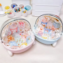 Cutie de depozitare pentru păpuși 35 x 20 x 25 cm Cărucior stilat cu roți Valiză din plastic cu mânere Organizator portabil pentru jucării 4