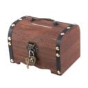 Cutie de economii în formă de ladă cu lacăt 14.5x10x9.5cm din lemn, maro închis, cutie de economii și monede mici cu închidere 1
