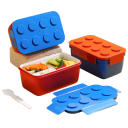 Cutie de prânz 1300 ml, design cu blocuri de construcție, cutie Bento cu furculiță, trei compartimente, cu încuietoare, pentru cuptorul 4