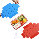Cutie de prânz 1300 ml, design cu blocuri de construcție, cutie Bento cu furculiță, trei compartimente, cu încuietoare, pentru cuptorul 7