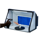 Cutie pliabilă pentru aerograf 55,8 x 49,2 x 35,8 cm cu ventilator Cabină cu 5 benzi LED Furtun de extracție 170 cm Suprafață rotativă 3