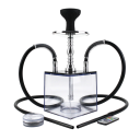 Cutie shisha cu LED și telecomandă Două furtunuri Înălțime 41 cm Acril transparent și aluminiu Pentru tutun și arome hookah 1