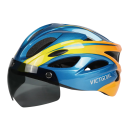 Cykelhjelm med aftagelige magnetiske UV400-solbriller. Bagblinkende LED-lys. 18 ventilationshuller. Ultralet. Hovedomkreds 57-61 cm. 8