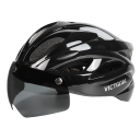 Cykelhjelm med aftagelige magnetiske UV400-solbriller. Bagblinkende LED-lys. 18 ventilationshuller. Ultralet. Hovedomkreds 57-61 cm. 5