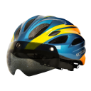 Cykelhjelm med aftagelige magnetiske UV400-solbriller. Bagblinkende LED-lys. 18 ventilationshuller. Ultralet. Hovedomkreds 57-61 cm. 2
