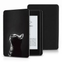 Czarne etui flipowe 6 cali na Kindle 10. generacji 2019 z czarno-białym portretem kota patrzącego w górę z paskiem na rękę i folią 1