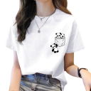Dam kortärmad T-shirt Sött pandatryck i fickan Avslappnad bekväm T-shirt med rund halsringning Originalt motiv för djurälskare 2