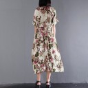 Dam lång sommarklänning med framträdande blommigt tryck Lös passform Korta ärmar Rund halsringning Bekväm 100% bomullsmaterial 6