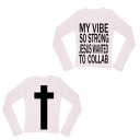 Dam långärmad T-shirt Rund hals Streetwear med kristet motiv, kors på ryggen och tryck på framsidan Original stil 4