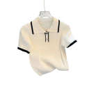 Dam polo T-shirt Enfärgad design V-ringning med krage och knappar Lätt polyester topp för vardagsbruk 2