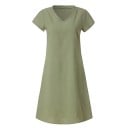 Dam sommar klänning till knäna med V-ringning och korta ärmar Luftig skärning Bomull och polyester Kan bäras som en lång t-shirt 9