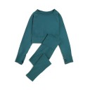 Dam Sportset Leggings och T-shirt med Lång Ärmar Enfärgad Fitnessset i Nylon 1