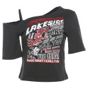 Dam-T-shirt med off-shoulder-motiv Lös passform Snyggt tryck Streetwear-motiv Modern topp med asymmetrisk halsringning Sommarmode i avslappnad stil 4