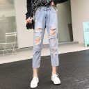 Dame 3/4 jeans med huller 4