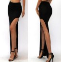 Dame asymmetrisk maxi nederdel med høj slids Tætsiddende snit med bred talje Elastisk materiale af polyester og spandex 9