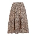 Dame asymmetrisk nederdel med volanger Midi nederdel kortere foran og længere bagpå Små plettede mønster Rynket talje Polyester materiale 2