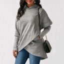 Dame asymmetrisk sweatshirt med hætte og krydset kant Forlænget længde over hofterne Lomme og lange ærmer Polyester og spandex 5