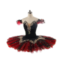 Dame balet tutu kostume med blonder broderi og rhinsten, elastan, sort-rød, ideel til klassisk ballet og danseoptrædener 3