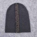 Dame beanie hat med lodret stribe af perlebroderi Ribbet strækstrikning af bomuld og uld Hovedomkreds 50 til 60 cm 5