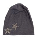 Dame bomuldsbeanie dekoreret med to glitrende stjerner i kanten Løs, flydende pasform Hovedomkreds 54 til 59 cm 7