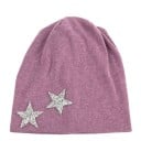Dame bomuldsbeanie dekoreret med to glitrende stjerner i kanten Løs, flydende pasform Hovedomkreds 54 til 59 cm 17