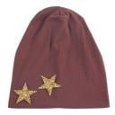 Dame bomuldsbeanie dekoreret med to glitrende stjerner i kanten Løs, flydende pasform Hovedomkreds 54 til 59 cm 24