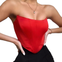 Dame corset crop top uden stropper O-hals ensfarvet kort top i polyester og spandex formende snit 5