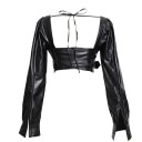 Dame crop top i læder P1789 1