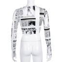 Dame crop top med avismotiv 4