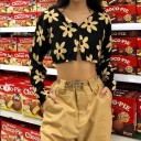 Dame crop top med blomster B174 3