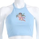 Dame crop top med engleprint 2