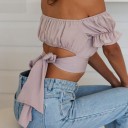 Dame crop top med flæser B114 2