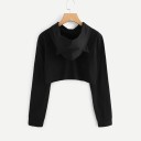 Dame crop top med hætte og katteører - Sort 3