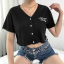 Dame crop top med knapper 1