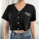 Dame crop top med knapper 2