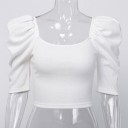Dame crop top med rynkede skuldre A1043 1