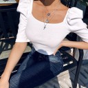 Dame crop top med rynkede skuldre A1043 6
