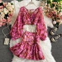 Dame crop top og nederdel med blomsterprint B1120 4