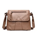 Dame crossbody taske i blødt kunstlæder med rynket overflade Klap med lynlåslomme Justerbar rem 25 x 22 x 3 cm 2