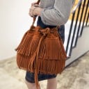 Dame crossbody taske i form af en pose med frynser Snor med metaløjer Sæd og polyester 29 x 14 x 30 cm Til daglig brug 3