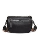 Dame crossbody taske i halvmåneform Sort ægte læder med kornet overflade Bred stribet rem Ydre lomme med lynlås 2